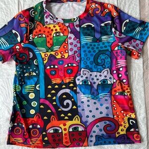 Scrub Top Uniform Cats mod two pockets